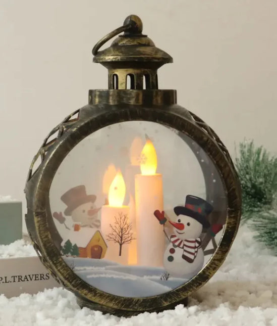 Elegant Christmas Decor Ornaments | Classic Santa & Snowman Holiday Glass Lanterns