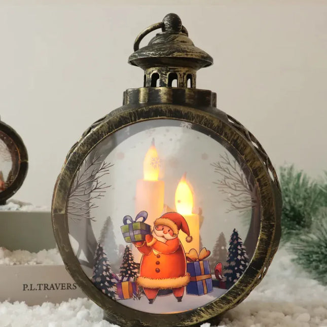 Elegant Christmas Decor Ornaments | Classic Santa & Snowman Holiday Glass Lanterns