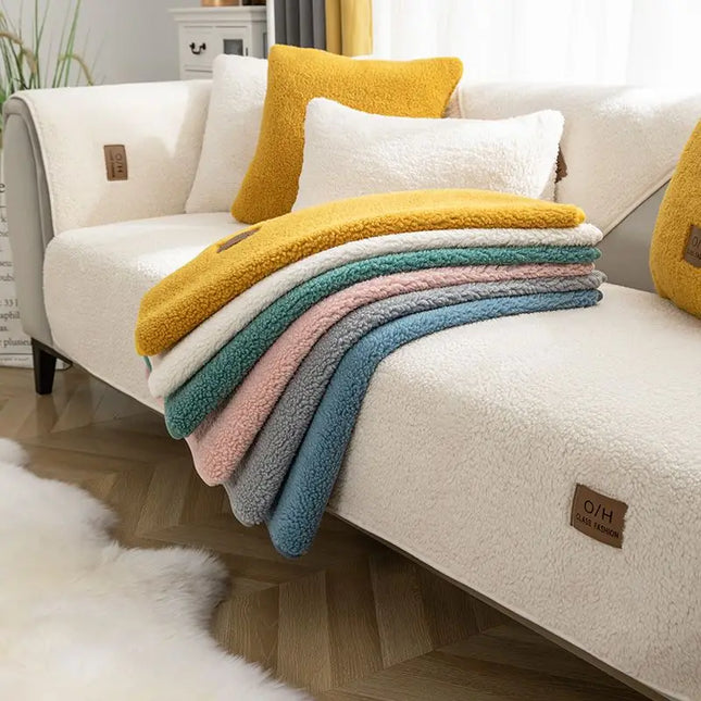 Ultra-Soft Sherpa Fleece Sofa Cover | Plush Non-Slip Couch Slipcover