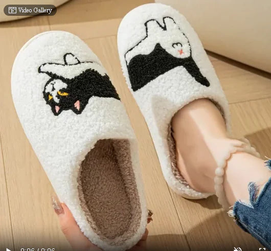Adorable Cat Slippers | Plush Embroidered Non-Slip House Shoes
