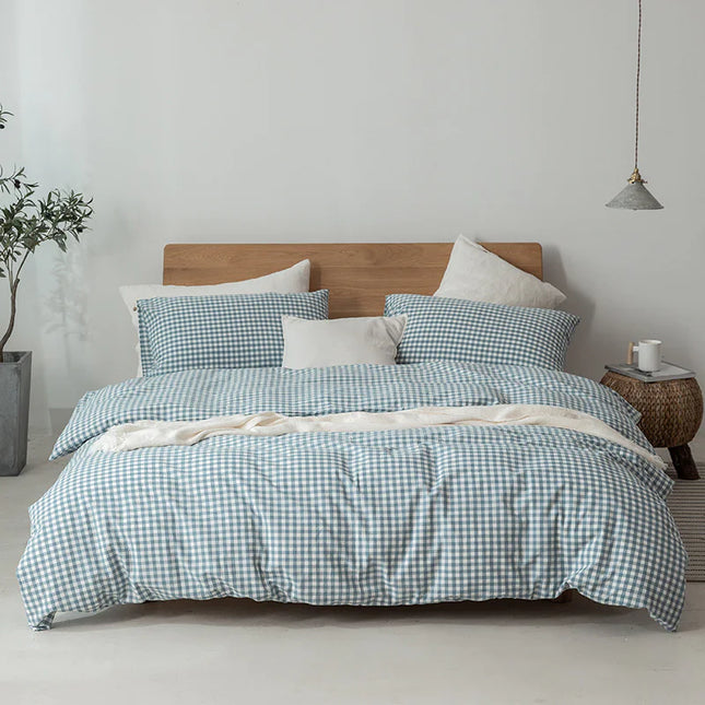 Minimalist Muji-Inspired Japanese Bedding Set | Pure-Color Lattice Duvet & Sheet