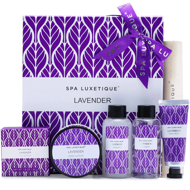 Lavender Home Spa Kit for Women | 6-Piece Relaxing Bath & Body Gift Set