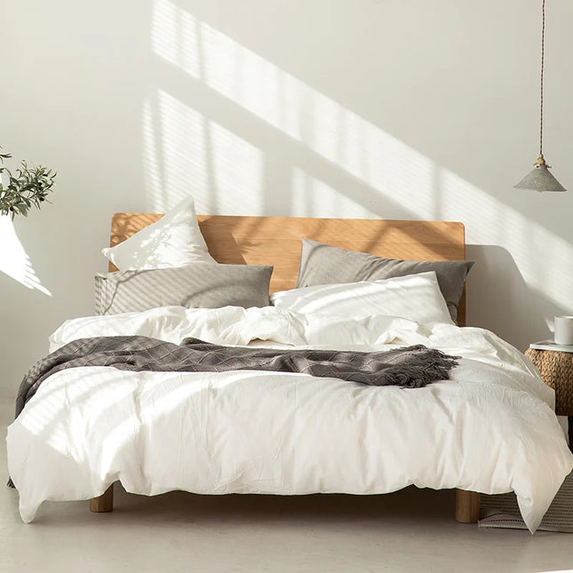 Minimalist Muji-Inspired Japanese Bedding Set | Pure-Color Lattice Duvet & Sheet