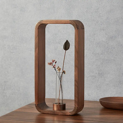 Minimalist Glass & Wood Propagation Vase | Zen Style Hydroponic Terrarium