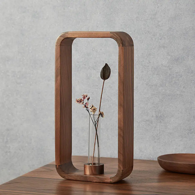 Minimalist Glass & Wood Propagation Vase | Zen Style Hydroponic Terrarium