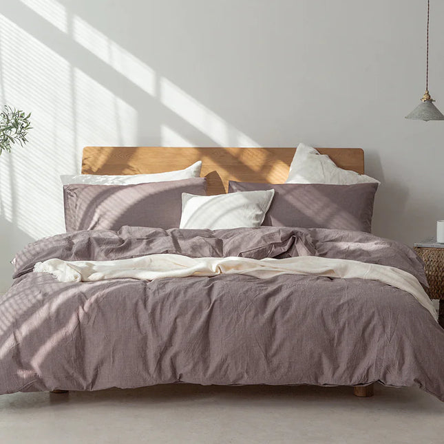 Minimalist Muji-Inspired Japanese Bedding Set | Pure-Color Lattice Duvet & Sheet