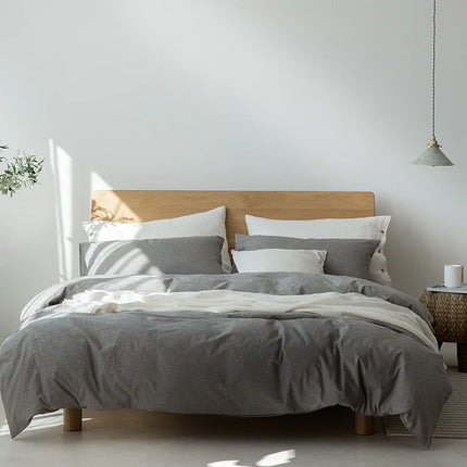 Minimalist Muji-Inspired Japanese Bedding Set | Pure-Color Lattice Duvet & Sheet