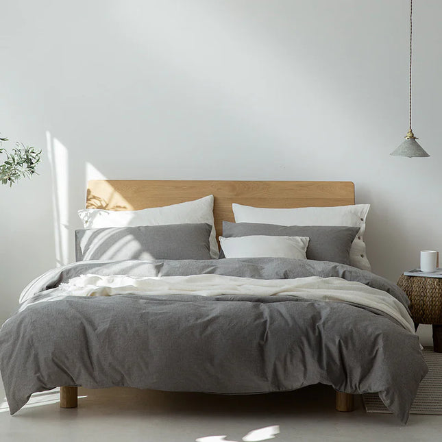 Minimalist Muji-Inspired Japanese Bedding Set | Pure-Color Lattice Duvet & Sheet
