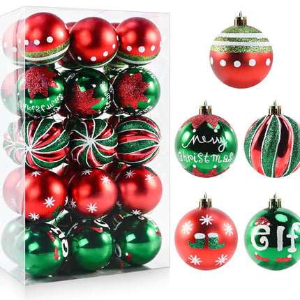 30PCS Shatterproof Christmas Ball Ornaments | Red & Green Variety Pack for Xmas Tree (2.36 Inch)
