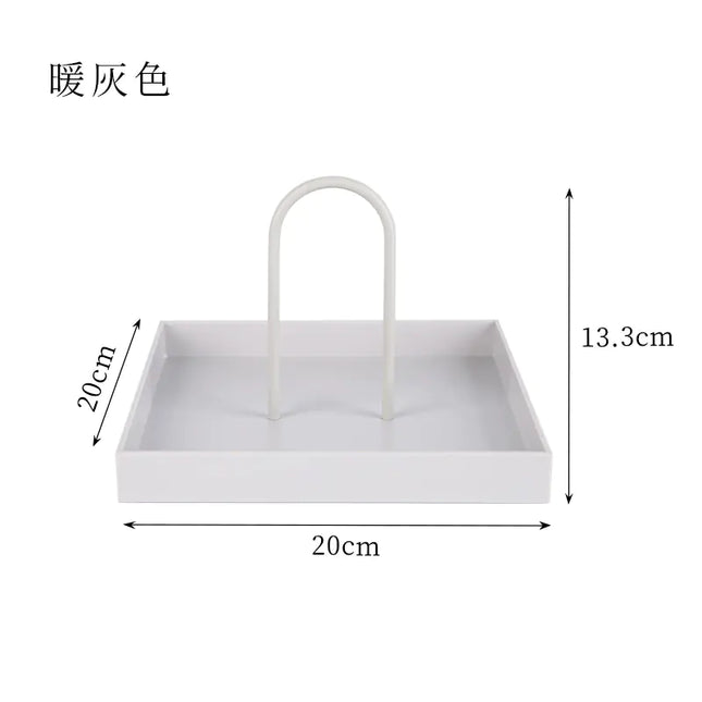 Nordic Minimalist Round Handle Tray | Modern Storage & Decorative Coffee Table Accent (20cm)