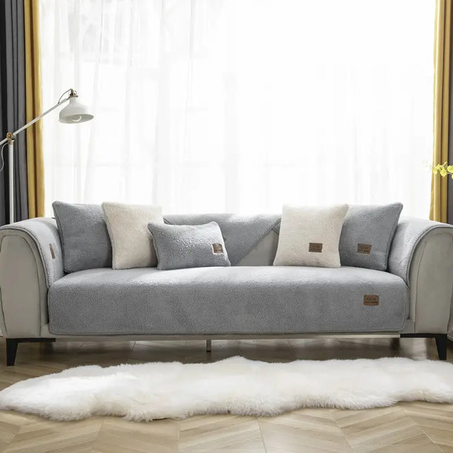 Ultra-Soft Sherpa Fleece Sofa Cover | Plush Non-Slip Couch Slipcover