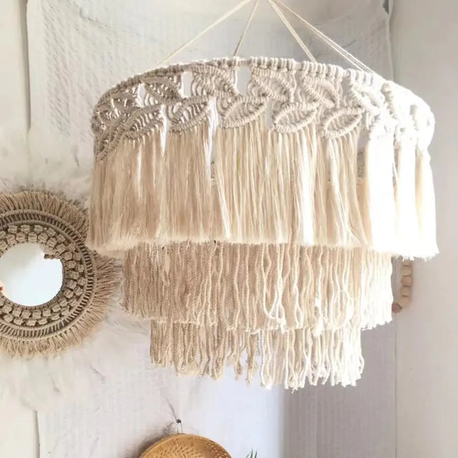 Handcrafted Bohemian Tapestry Lampshade | Unique Macrame Tassel Nordic Boho Decor