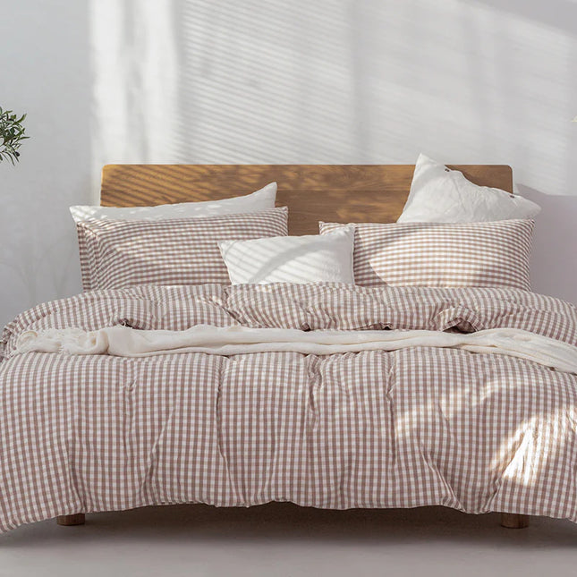 Minimalist Muji-Inspired Japanese Bedding Set | Pure-Color Lattice Duvet & Sheet