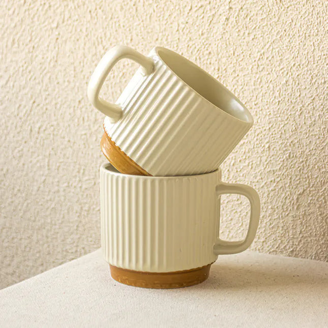 Creative Retro Embossed Ceramic Stacking Coffee Mug