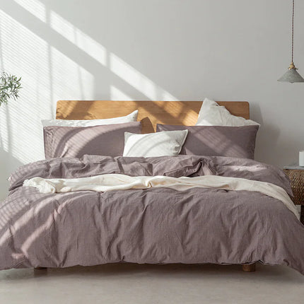 Minimalist Muji-Inspired Japanese Bedding Set | Pure-Color Lattice Duvet & Sheet