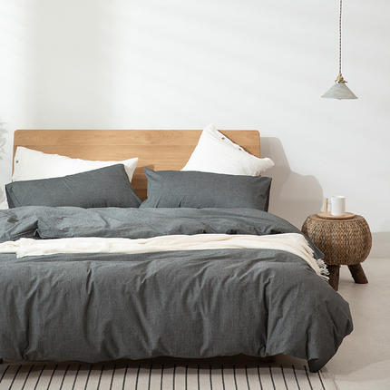 Minimalist Muji-Inspired Japanese Bedding Set | Pure-Color Lattice Duvet & Sheet