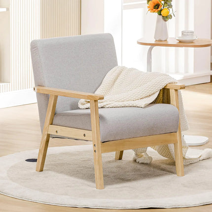 COMHOMA Mid-Century Modern Accent Chair | Upholstered Linen Armchair with Solid Wood Frame (Grey)