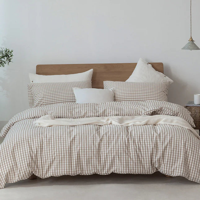 Minimalist Muji-Inspired Japanese Bedding Set | Pure-Color Lattice Duvet & Sheet