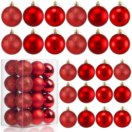 24 Count Mini Red Shatterproof Christmas Ornaments | 1.2 Inch Small Balls for Mini & Tabletop Trees