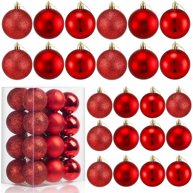 24 Count Mini Red Shatterproof Christmas Ornaments | 1.2 Inch Small Balls for Mini & Tabletop Trees