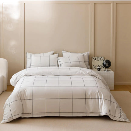 KAREVER Modern Grid Comforter Set (Full) | Black & White Checkered Bedding
