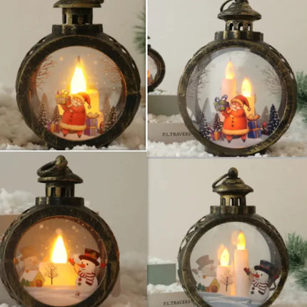 Elegant Christmas Decor Ornaments | Classic Santa & Snowman Holiday Glass Lanterns