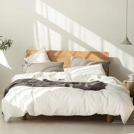 Minimalist Muji-Inspired Japanese Bedding Set | Pure-Color Lattice Duvet & Sheet