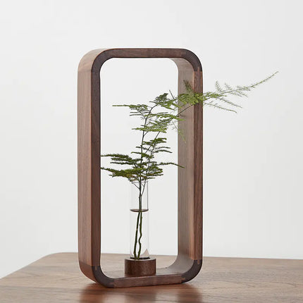 Minimalist Glass & Wood Propagation Vase | Zen Style Hydroponic Terrarium