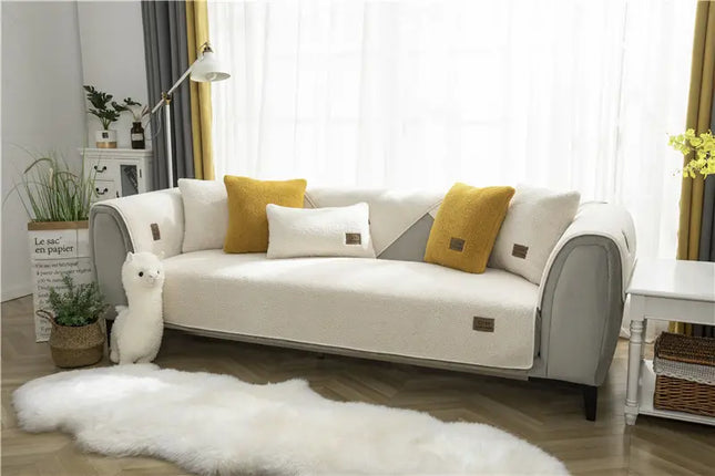 Ultra-Soft Sherpa Fleece Sofa Cover | Plush Non-Slip Couch Slipcover