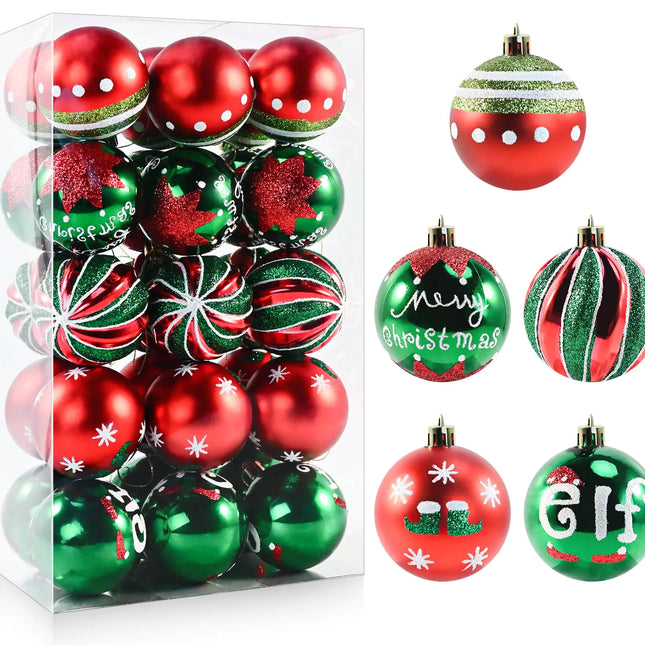 30PCS Shatterproof Christmas Ball Ornaments | Red & Green Variety Pack for Xmas Tree (2.36 Inch)