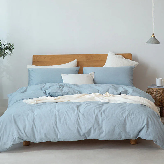 Minimalist Muji-Inspired Japanese Bedding Set | Pure-Color Lattice Duvet & Sheet