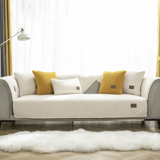 Ultra-Soft Sherpa Fleece Sofa Cover | Plush Non-Slip Couch Slipcover