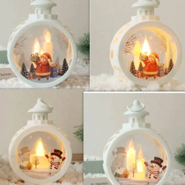 Elegant Christmas Decor Ornaments | Classic Santa & Snowman Holiday Glass Lanterns