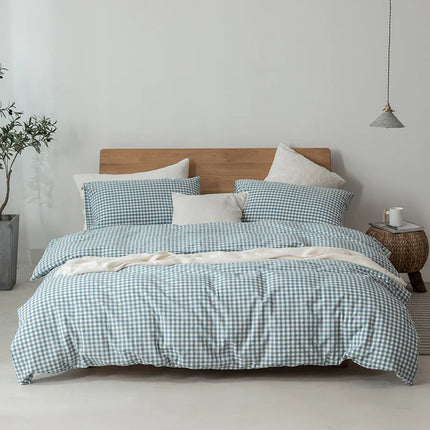 Minimalist Muji-Inspired Japanese Bedding Set | Pure-Color Lattice Duvet & Sheet