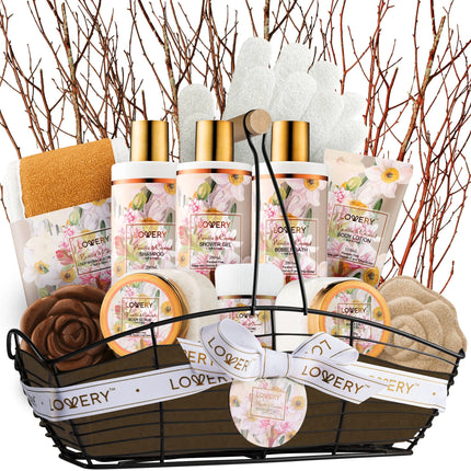Deluxe 13-Piece Vanilla Coconut Spa Gift Basket for Women | Body Care & Self-Care Set