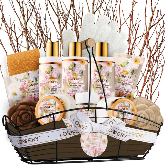 Deluxe 13-Piece Vanilla Coconut Spa Gift Basket for Women | Body Care & Self-Care Set