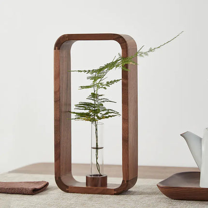 Minimalist Glass & Wood Propagation Vase | Zen Style Hydroponic Terrarium