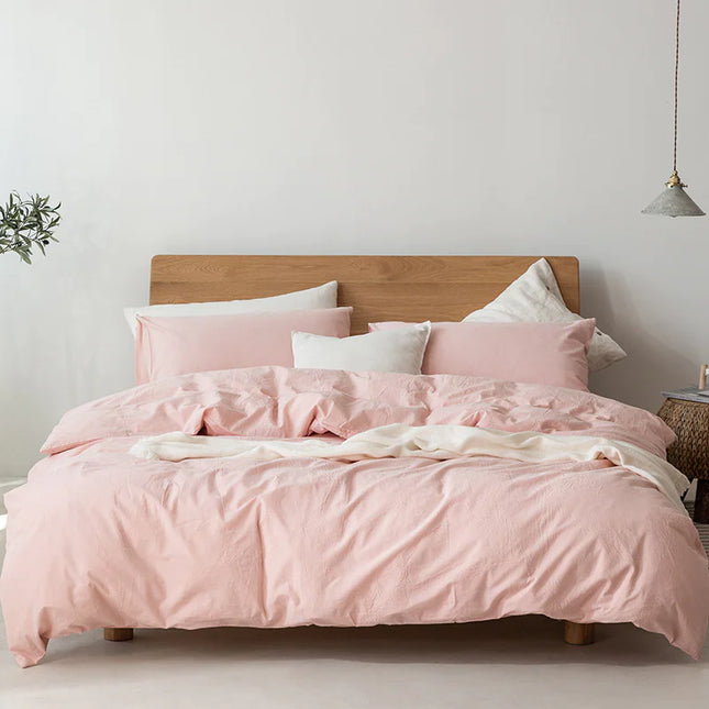 Minimalist Muji-Inspired Japanese Bedding Set | Pure-Color Lattice Duvet & Sheet